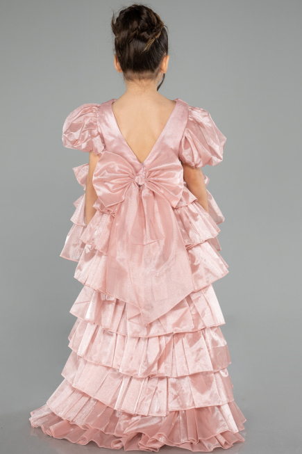 Robe de Soirée Enfants Devant Court Dos Long Satin Poudre ABO131