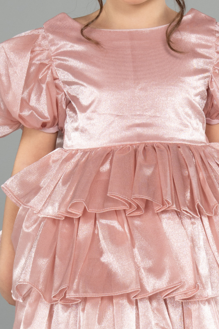 Robe de Soirée Enfants Devant Court Dos Long Satin Poudre ABO131