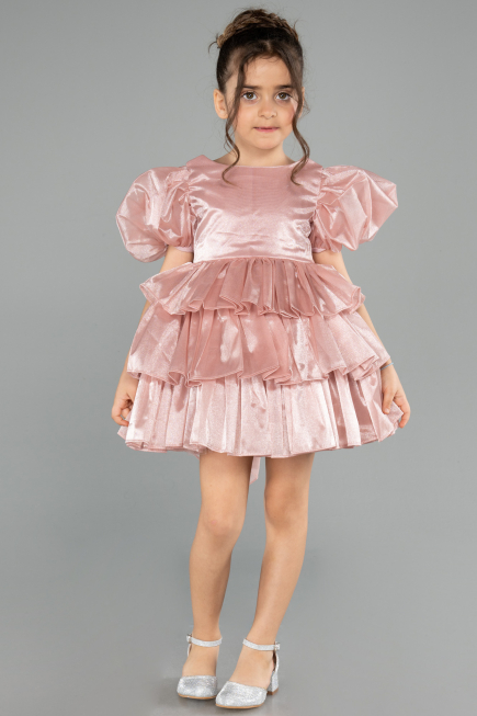 Robe de Soirée Enfants Devant Court Dos Long Satin Poudre ABO131