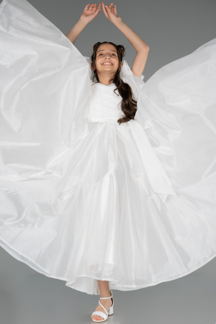 Robe de Soirée Enfants Longue Blanc ABU5912