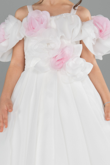 Robe de Mariage Pour Enfant Longue Satin Blanc ABG182