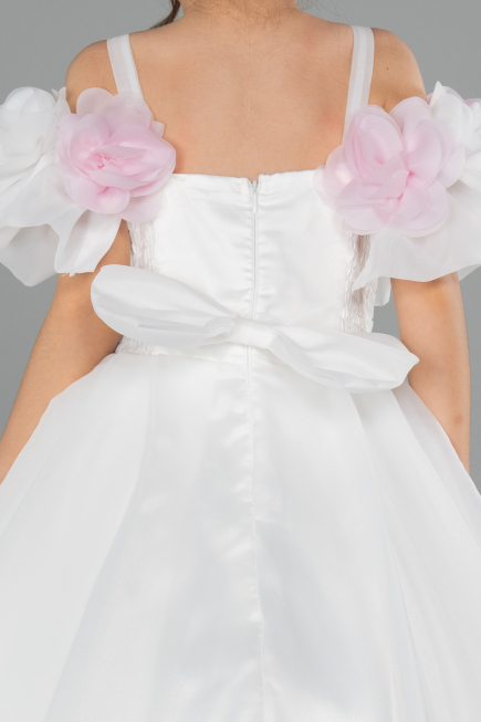 Robe de Mariage Pour Enfant Longue Satin Blanc ABG182