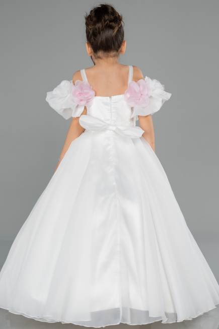 Robe de Mariage Pour Enfant Longue Satin Blanc ABG182