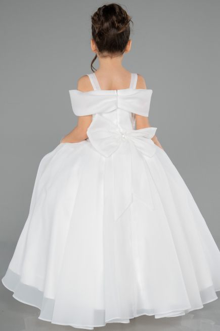 Robe de Mariage Pour Enfant Longue Satin Blanc ABG175
