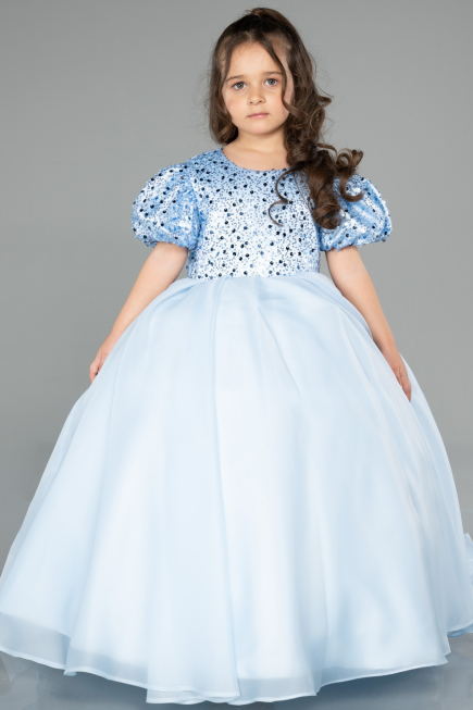 Robe De Mariage Pour Enfant Satin Longue Bleu ABG174