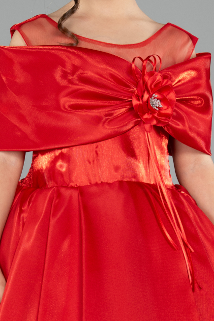 Robe de Mariage Pour Enfant Longue Satin Rouge ABG172