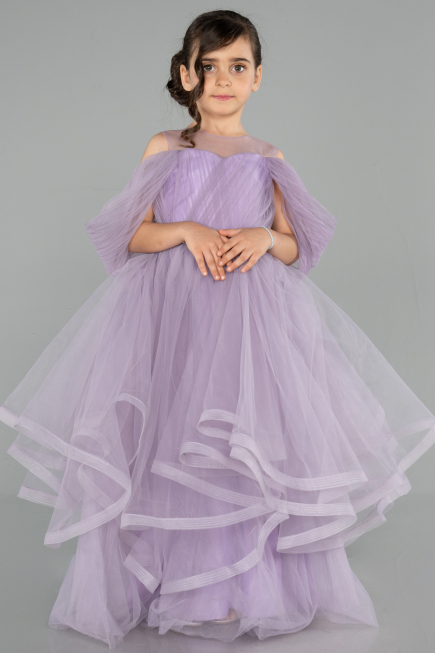 Robe de Soirée Enfants Devant Court Dos Long Lilas ABO127