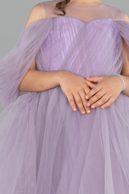 Robe de Soirée Enfants Devant Court Dos Long Lilas ABO127
