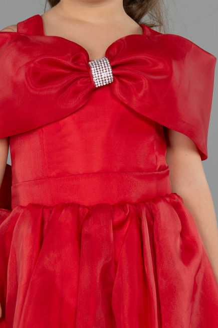 Robe de Soirée Enfants Devant Court Dos Long Rouge ABO107
