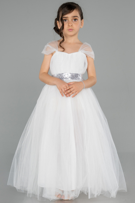Robe de Soirée Enfants Longue Blanc ABU3566