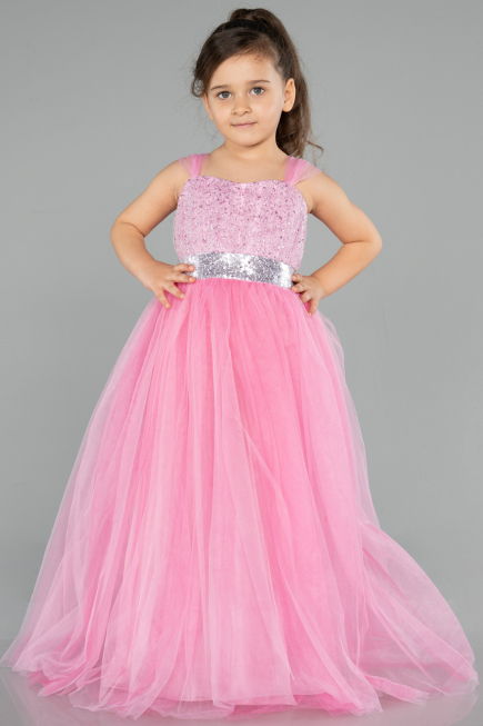 Robe de Soirée Enfants Longue Rose ABU3566