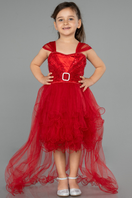 Robe de Soirée Enfants Devant Court Dos Long Rouge ABO105