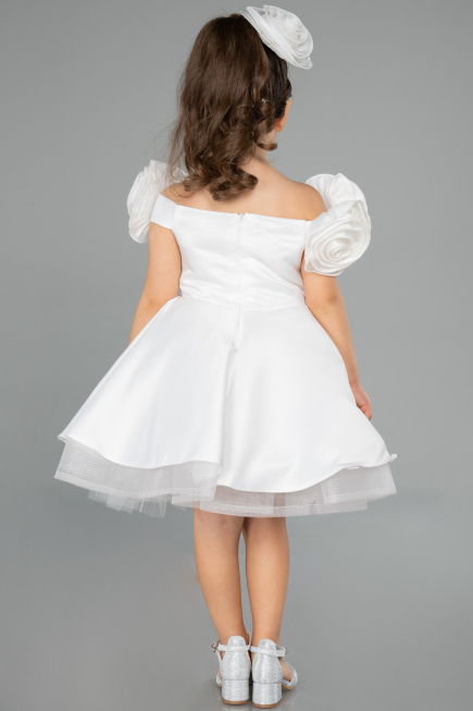 Robe De Soirée Enfants Satin Courte Blanc ABK2573