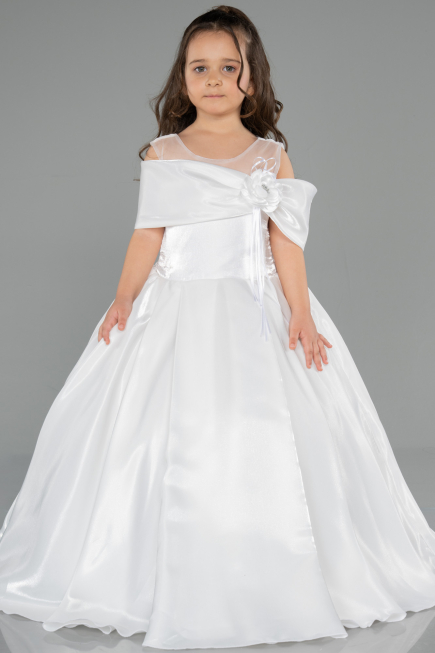Robe de Mariage Pour Enfant Longue Satin Blanc ABG172