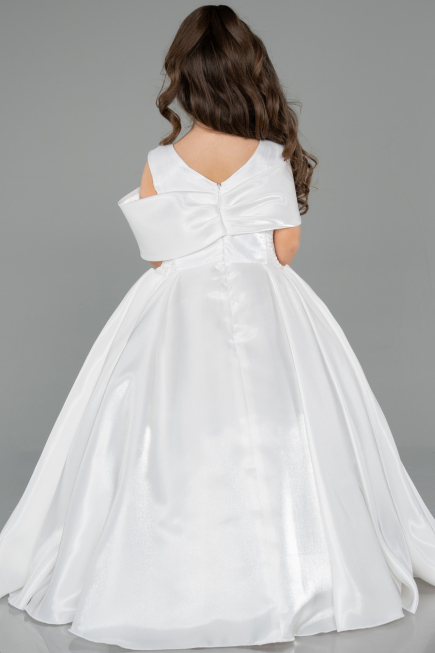 Robe de Mariage Pour Enfant Longue Satin Blanc ABG172