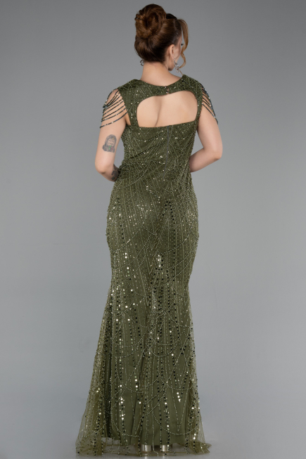 Robe de Soirée Longue Perlé Kaki ABU5914