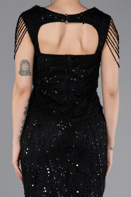 Robe de Soirée Longue Perlé Noir ABU5914