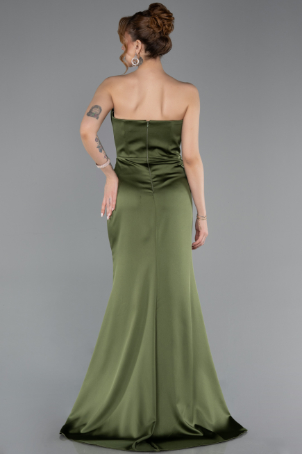 Robe de Soirée Longue Satin Kaki ABU5923