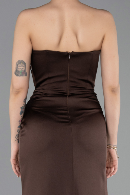 Robe de Soirée Longue Satin Brun ABU5923