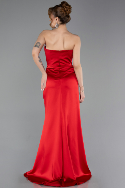 Robe de Soirée Longue Satin Rouge ABU5923