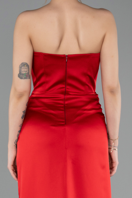 Robe de Soirée Longue Satin Rouge ABU5923