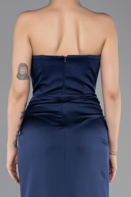Robe de Soirée Longue Satin Bleu Marine ABU5923