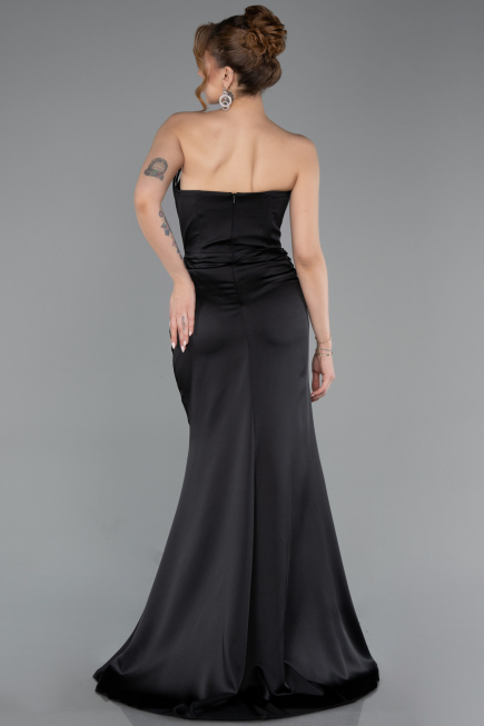 Robe de Soirée Longue Satin Noir ABU5923