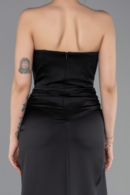 Robe de Soirée Longue Satin Noir ABU5923