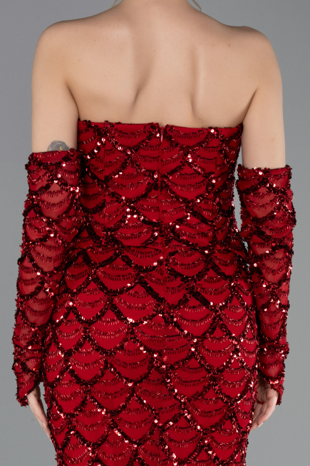Robe de Soirée Longue Squameuse Rouge Bordeaux ABU5916