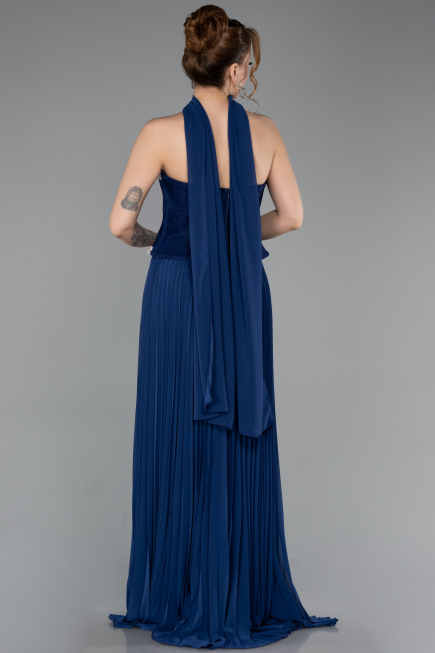 Robe de Soirée Longue Mousseline Bleu Marine ABU5917