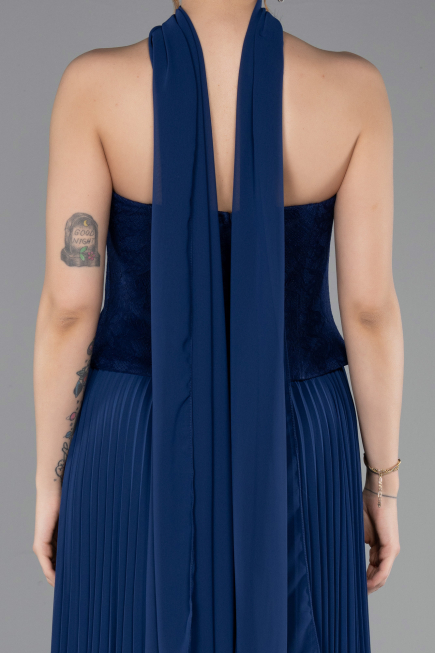 Robe de Soirée Longue Mousseline Bleu Marine ABU5917