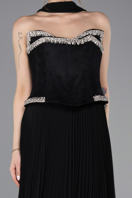 Robe de Soirée Longue Mousseline Noir ABU5917