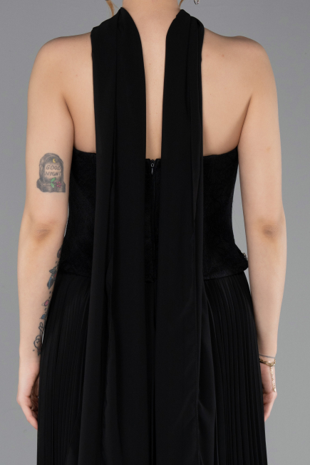 Robe de Soirée Longue Mousseline Noir ABU5917