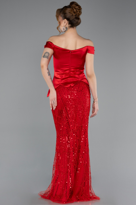 Robe De Soirée Perlé Longue Rouge ABU5616