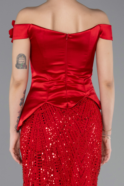 Robe De Soirée Perlé Longue Rouge ABU5616
