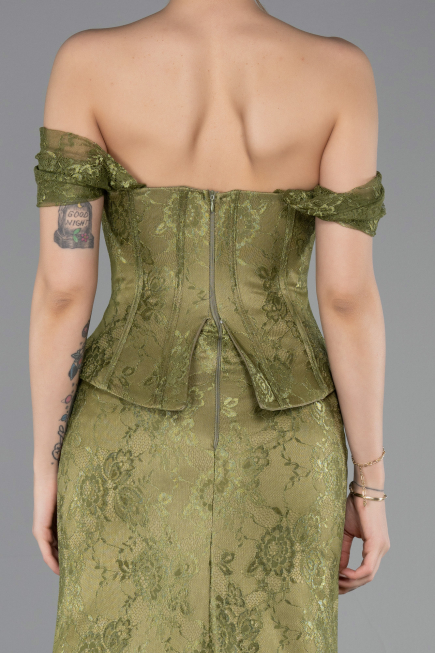 Robe de Soirée Longue Dantelle Kaki ABU5609