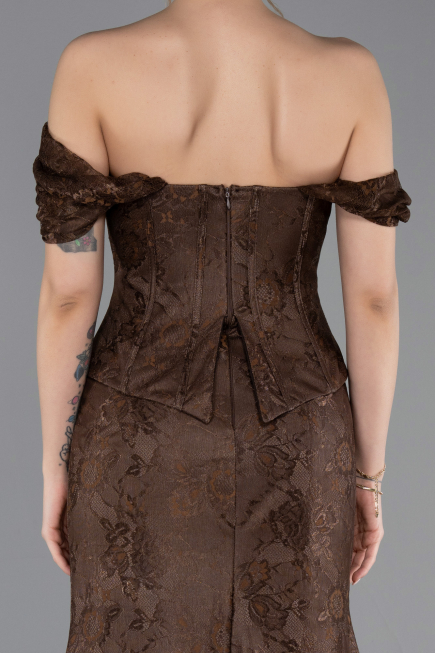 Robe De Soirée Dantelle Longue Brun ABU5609