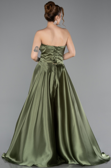 Robe de Soirée Longue Satin Kaki ABU5767