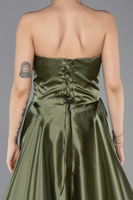 Robe de Soirée Longue Satin Kaki ABU5767