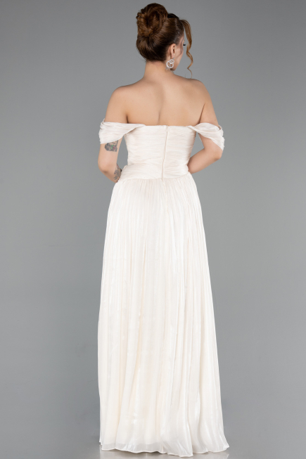 Robe de Soirée Longue Mousseline Beige ABU5920