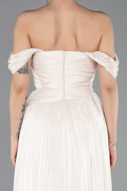 Robe de Soirée Longue Mousseline Beige ABU5920