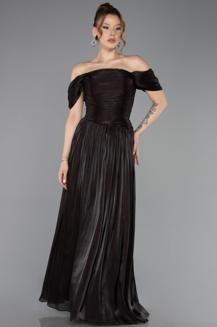 Robe de Soirée Longue Mousseline Brun ABU5920