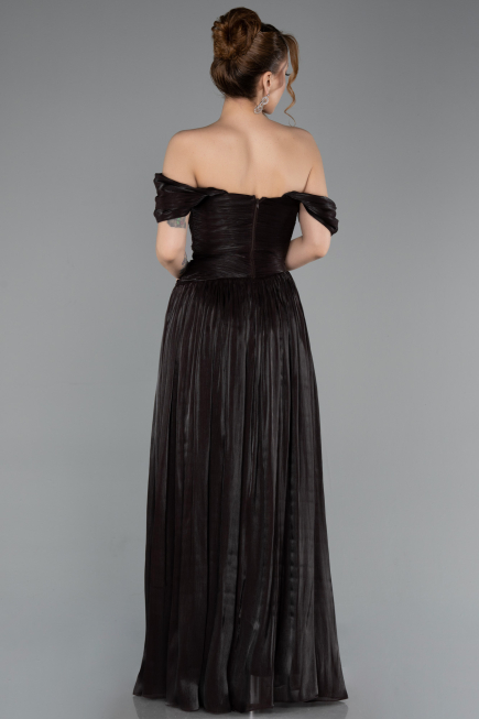 Robe de Soirée Longue Mousseline Brun ABU5920