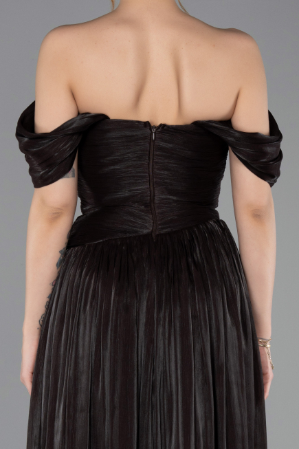 Robe de Soirée Longue Mousseline Brun ABU5920