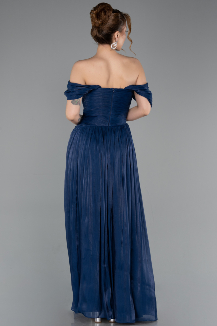 Robe de Soirée Longue Mousseline Bleu Marine ABU5920