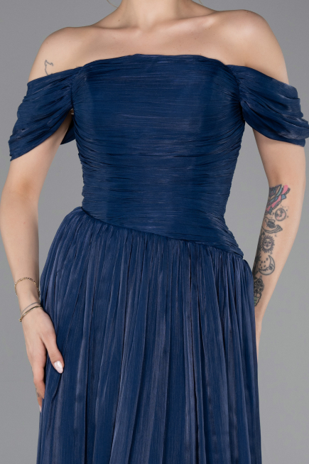 Robe de Soirée Longue Mousseline Bleu Marine ABU5920