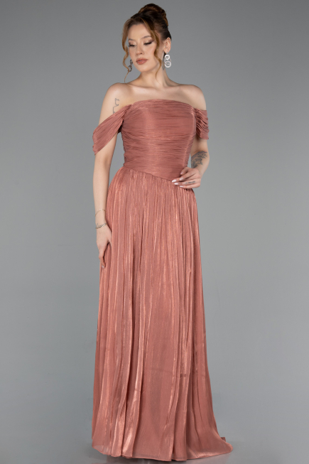 Robe de Soirée Longue Mousseline Marron Clair ABU5920