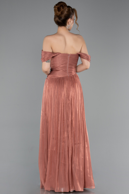 Robe de Soirée Longue Mousseline Marron Clair ABU5920