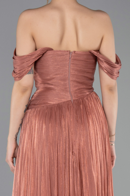 Robe de Soirée Longue Mousseline Marron Clair ABU5920