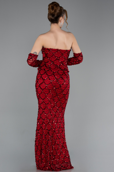 Robe de Soirée Longue Squameuse Rouge Bordeaux ABU5916